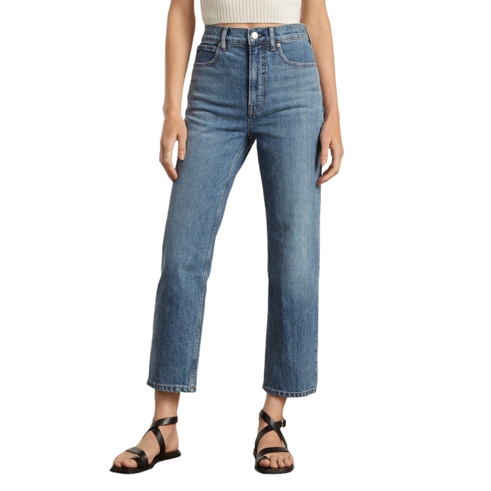 Everlane The Way High Blue Wash Organic Cotton Straight Leg High Rise Jeans